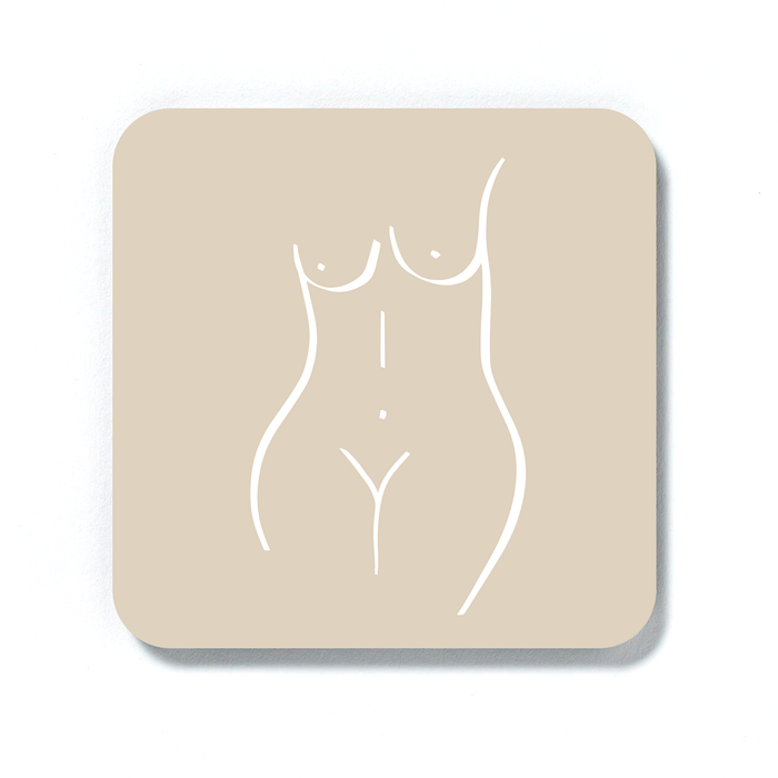 Abstract Nude Female Beige Coaster | Naked Woman Drinks Mat, Nude Female Form Line Drawing