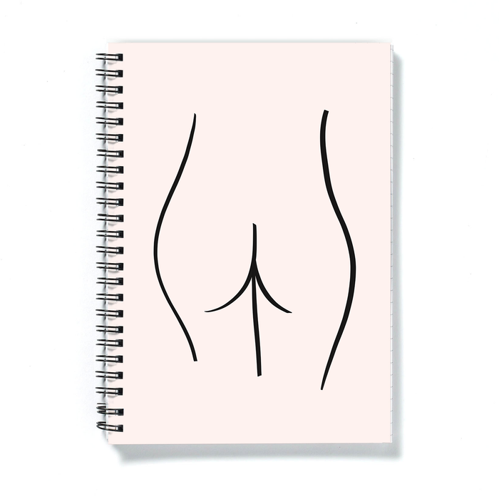 Abstract Nude Female Bottom Pink A5 Notebook | Female Form Line Drawing Journal, Female Empowerment Gift, LGBT Notepad, Bum Print, Derrière