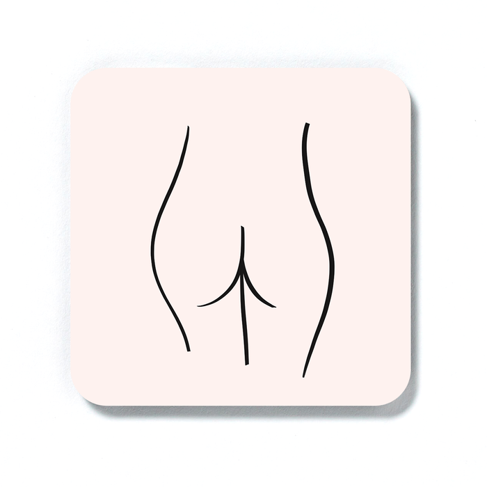 Abstract Nude Female Bottom Pink Coaster | Nude Female Form Line Drawing Drinks Mat, Bum Print, Derrière