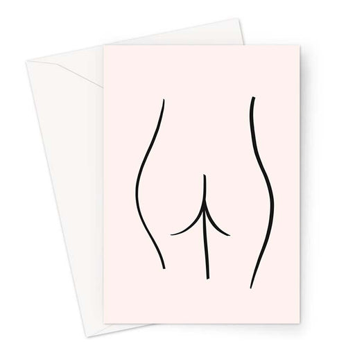 Abstract Nude Female Bottom Pink Greeting Card | Nude Female Form Line Drawing Greeting Card, Derrière, Bum Print