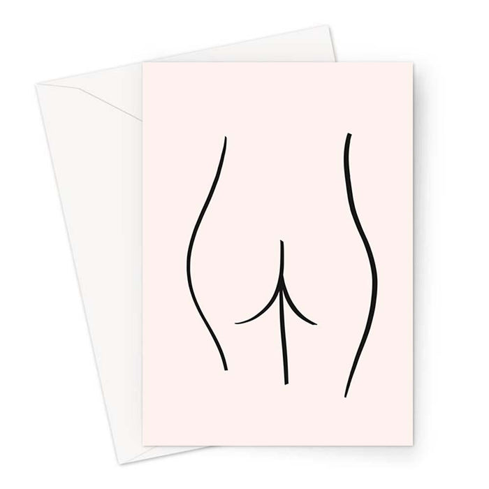 Abstract Nude Female Bottom Pink Greeting Card | Nude Female Form Line Drawing Greeting Card, Derrière, Bum Print