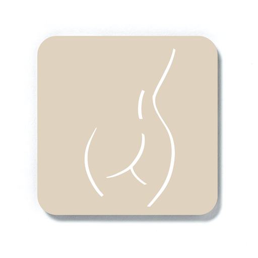 Abstract Nude Female Derrière Beige Coaster | Nude Female Form Line Drawing Drinks Mat, Bum Print, Bottom