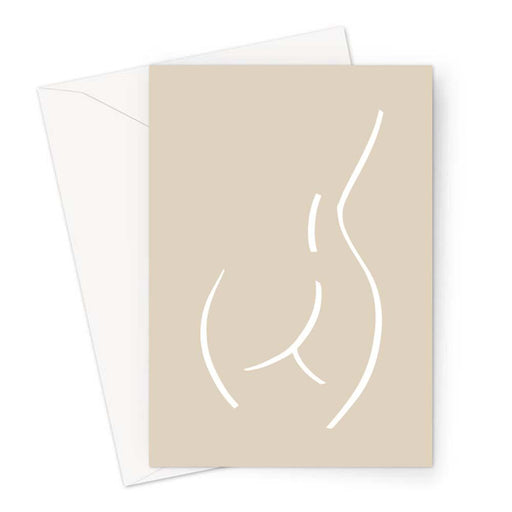 Abstract Nude Female Derrière Beige Greeting Card | Nude Female Form Line Drawing Greeting Card, Bum Print, Bottom, Rude Card