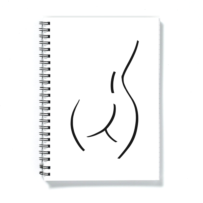 Abstract Nude Female Derrière Monochrome A5 Notebook | Female Form Line Drawing Journal, Female Empowerment Gift, LGBT Notepad, Bum Print, Bottom