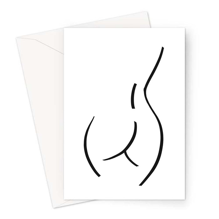 Abstract Nude Female Derrière Monochrome Greeting Card | Nude Female Form Line Drawing Greeting Card, Bottom, Bum Print