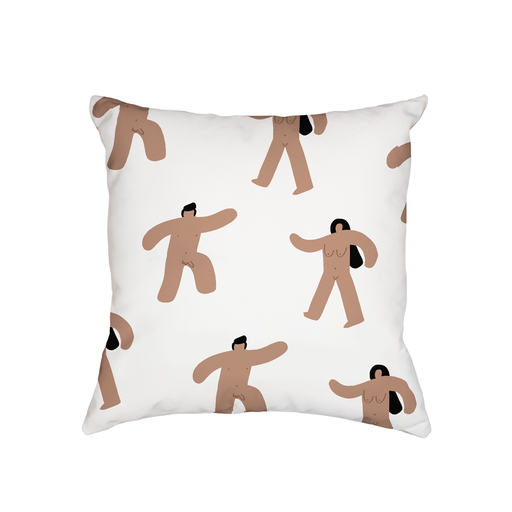 Abstract Nude Men And Women Cushion | Funny Abstract Nude Marching Men And Women, Art Deco, Retro Print Cushion