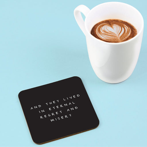 And They Lived In Eternal Regret And Misery Coaster | Funny Wedding Gift, Rude Engagement Present, Housewarming Gift, Pessimistic Drinks Mat, Sarcasm