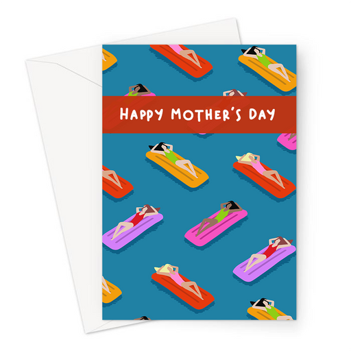 Bathing Women Happy Mother's Day Greeting Card | Bathing Women In Swimsuits Lounging On Lilos, Colourful Mother's Day Card, Retro Print, Art Deco