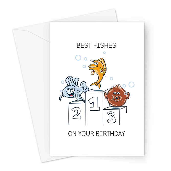Best Fishes On Your Birthday Greeting Card | Funny Fish Pun Birthday Card, Fishes On A Winners Podium, Best Wish On Your Birthday