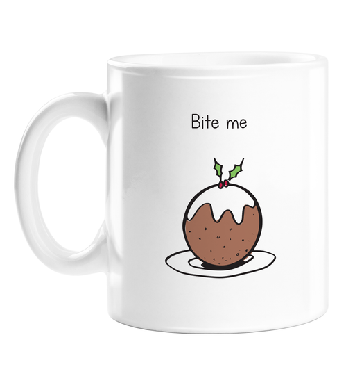 Bite Me Christmas Pudding Mug | Rude Christmas Gift, Stocking Filler, Christmas Pudding Doodle