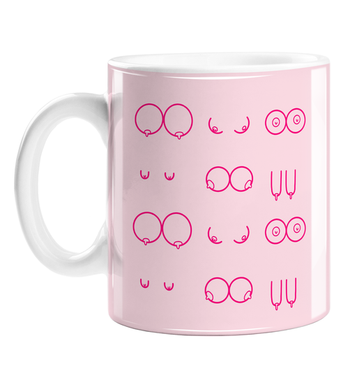 Boobs Illustration Pink Mug | Different Shaped Breasts Illustration, LGBT Gift, Pink, Female Empowerment