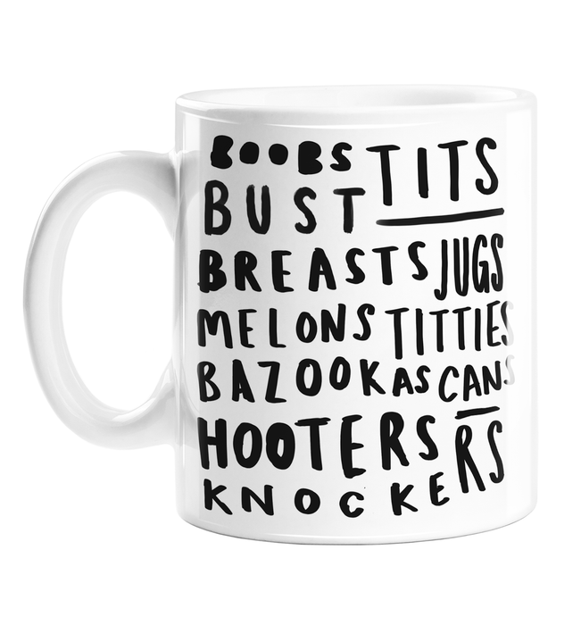 Boobs Word Art Mug  Tits, Breasts, Titties, Bazookas, Knockers, Synonyms —  LEMON LOCO
