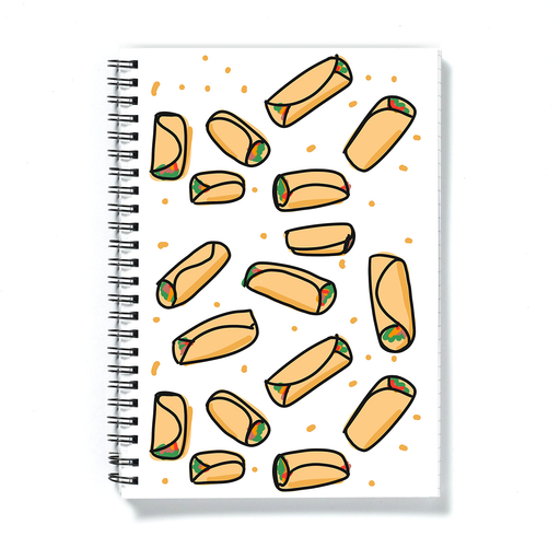 Burrito Print A5 Notebook | Burritos Pattern Notepad, Mexican Food, Burrito Illustration, Breakfast Burrito, Veggie Burrito 