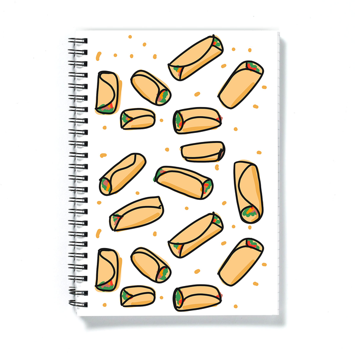 Burrito Print A5 Notebook | Burritos Pattern Notepad, Mexican Food, Burrito Illustration, Breakfast Burrito, Veggie Burrito