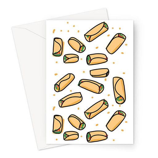 Burrito Print Greeting Card | Burritos Pattern, Mexican Food, Burrito Illustration, Breakfast Burrito Card, Veggie Burrito Card 