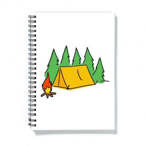 Camping Print A5 Notebook | Tent Illustration Notepad For Camper, Adventurer, Holiday Diary, Tent In The Woods With Campfire