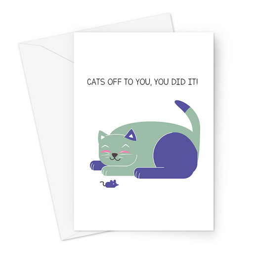 Cats Off To You, You Did It! Greeting Card | Happy Cat Congratulations Card, Well Done, Hats Off To You, Graduation, Passed Exams, New Job, Promotion