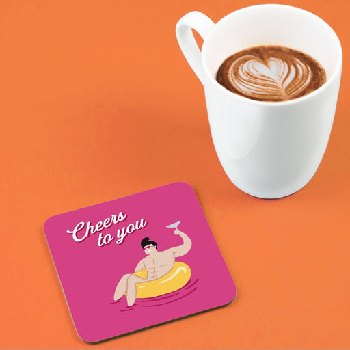 Cheers To You Man In Rubber Ring Coaster | Naked Man Well Done Coaster, Congratulations Coaster, Cheers Coaster, LGBTQ+ Coaster