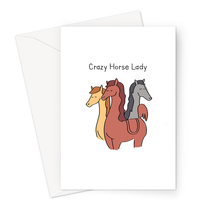Crazy Horse Lady Greeting Card | Funny Card For Horse Owner, Horse Girl, Horse Lover, Birthday, Pony, Horses, Ponies