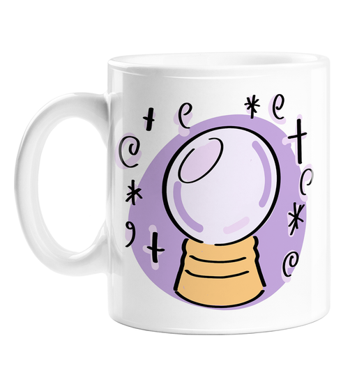 Crystal Ball Print Mug | Crystal Pattern Coffee Mug, Crystal Ball With Magical Symbols Illustration, Median, Fortune Teller, Magical