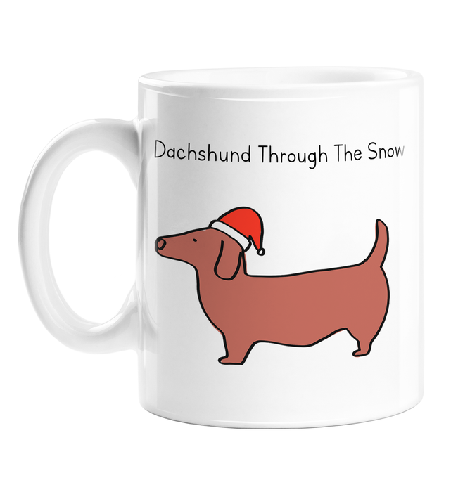 Daschund Through The Snow Mug | Pun Sausage Dog In A Christmas Hat Doodle Christmas Gift, Stocking Filler, For Dog Lover, Owner, Dasher