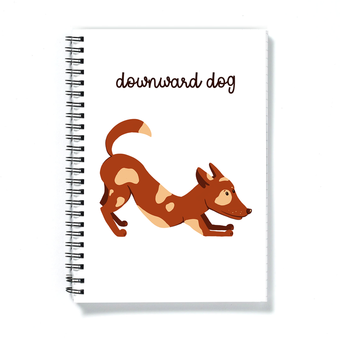 Downward Dog A5 Notebook | Funny Yoga Diary, Gift For Yogi, Yoga Lover, Dog In Downward Dog Position Doodle, Puppy