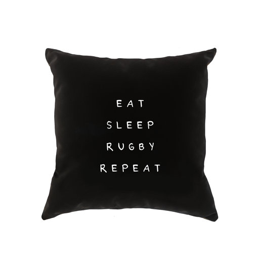 Eat Sleep Rugby Repeat Cushion | Funny Rugby Joke Gift For Rugby Player, Enthusiast, Fan, Six Nations, Rugby Bedroom Or Dorm Room Cushion