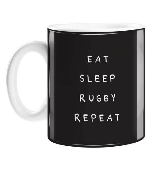 Eat Sleep Rugby Repeat Mug | Funny Rugby Joke Gift For Rugby Player, Enthusiast, Fan, Six Nations, Rugby Coffee Mug