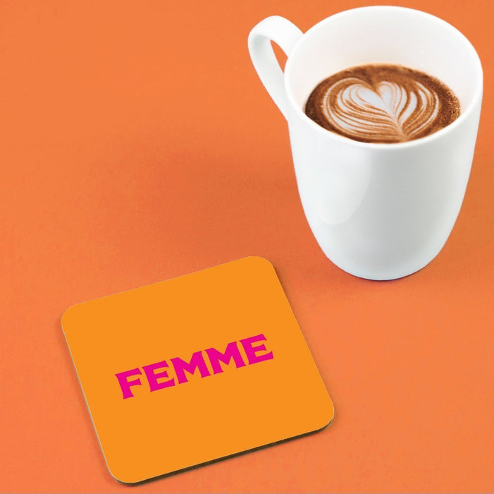 Femme Coaster | LGBTQ+ Gifts, LGBT Gifts, Gifts For Lesbians, Drinks Mat, Pop Art