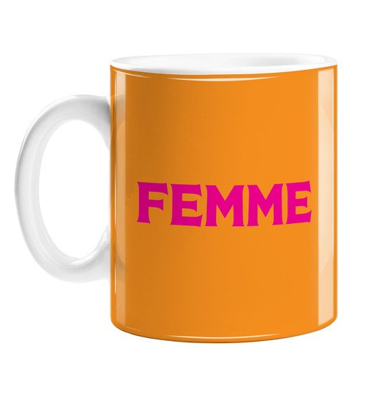 Femme Mug | LGBTQ+, LGBT Gifts For Lesbian, Pop Art, Pink, Orange