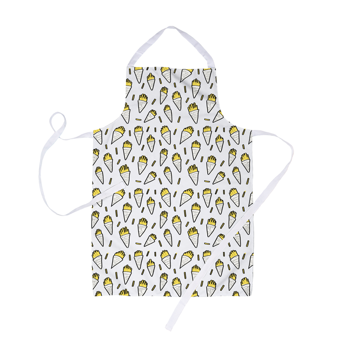 Fish And Chips In Newspaper Print Apron | Fish And Chips Pattern Apron, Chips Wrapped Up In Newspaper Illustration, Chippy