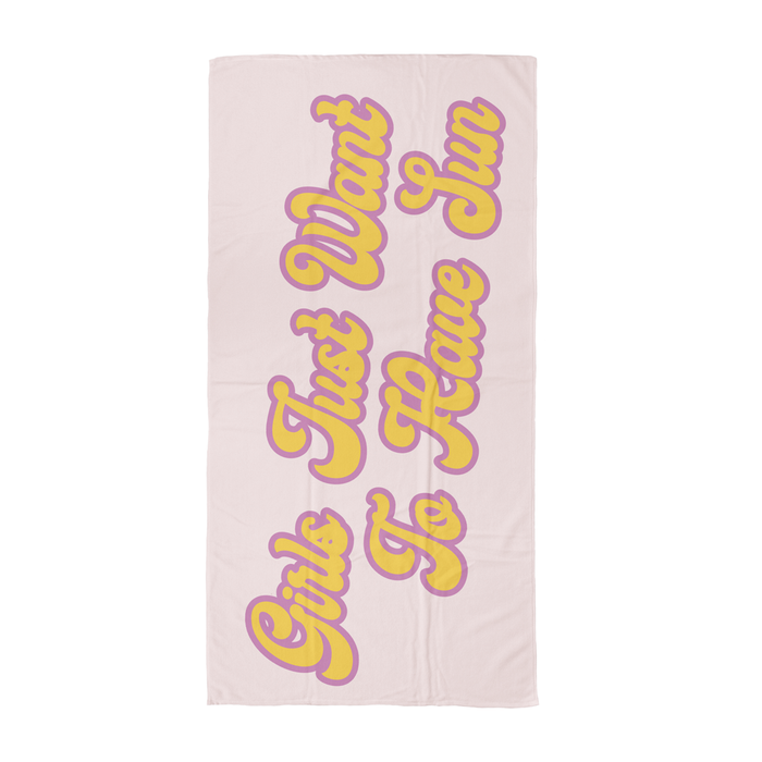 Girls Just Want To Have Sun Beach Towel | Hen Do Beach Towel For Her, Girls Just Wanna Have Fun Pun In Groovy Seventies Font