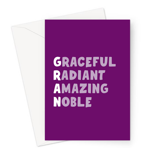 Gran Acronym Greeting Card | Nice Birthday Card For Grandma, Graceful, Radiant, Amazing, Noble, Loving Card, Purple, White