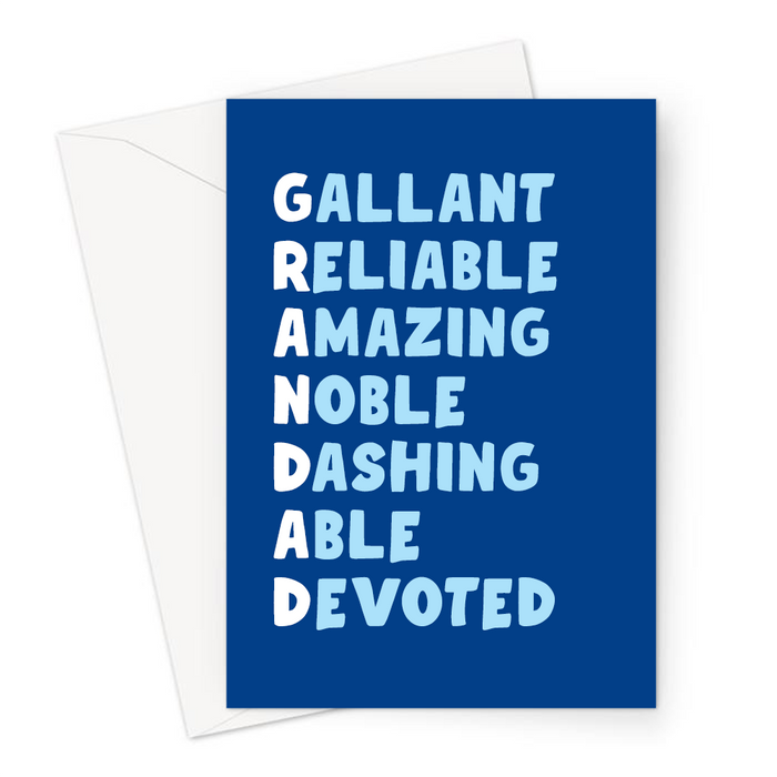 Grandad Acronym Greeting Card | Nice Birthday Card For Grandpa, Gallant, Reliable, Amazing, Noble, Dashing, Able, Devoted, Loving Card
