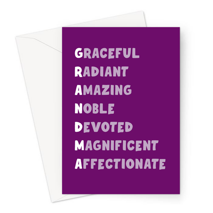 Grandma Acronym Greeting Card | Nice Birthday Card For Gran, Graceful, Radiant, Amazing, Noble, Devoted, Magnificent, Affectionate, Loving Card