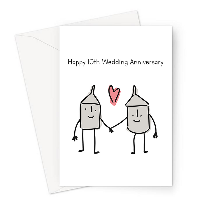 Happy 10th Wedding Anniversary Greeting Card | Tin Wedding Anniversary Card For Husband, Wife, Two Tin Cans In Love, Married Ten Years