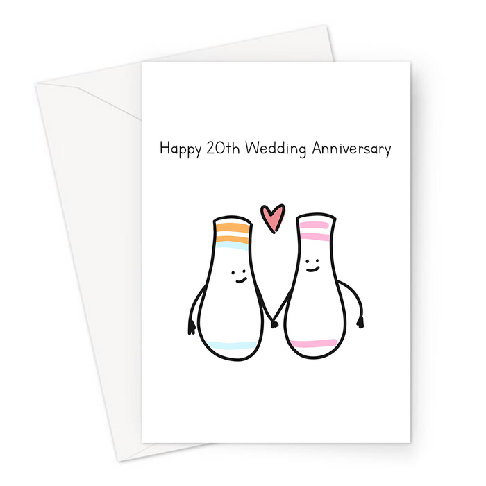 Happy 20th Wedding Anniversary Greeting Card | China Anniversary Card For Husband Or Wife, Two China Vases In Love, Married Twenty Years