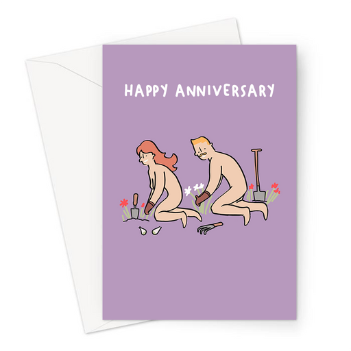 Happy Anniversary Naked Couple Gardening Greeting Card | Funny Anniversary Card Card For Nudist Couple, For Her, For Him, Nude Couple In The Garden