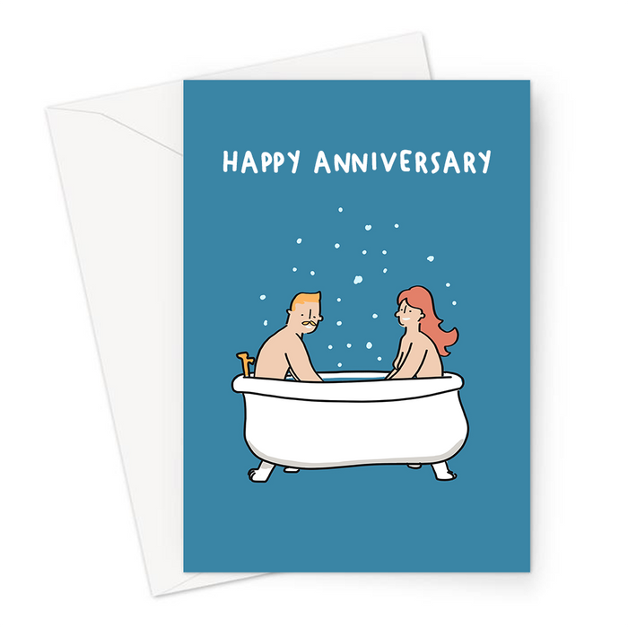 Happy Anniversary Naked Couple In A Bubble Bath Greeting Card | Funny Anniversary Card For Couple, For Her, For Him, Nude Couple Sharing A Bath