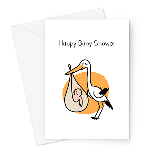 Happy Baby Shower Greeting Card | Stalk Carrying Baby In Bundle Baby Shower Baby Card, Having A Baby Card, Pregnancy