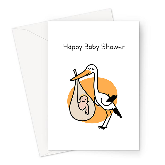 Happy Baby Shower Greeting Card | Stalk Carrying Baby In Bundle Baby Shower Baby Card, Having A Baby Card, Pregnancy