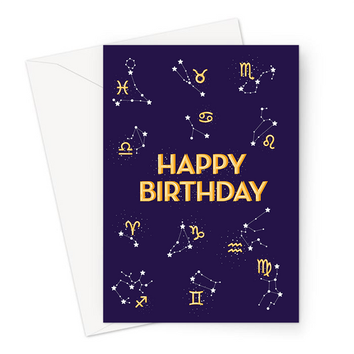Happy Birthday Astrology Greeting Card | Happy Birthday Card For Astrologer, Zodiac, Star Signs, Chart, Water Sign, Air Sign, Fire Sign, Eartch Sign