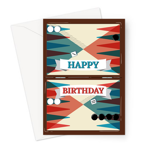 Happy Birthday Backgammon Greeting Card | Happy Birthday Card For Backgammon Player, Board Game, Backgammon Board, Ace Point, Dice, Die, Checker