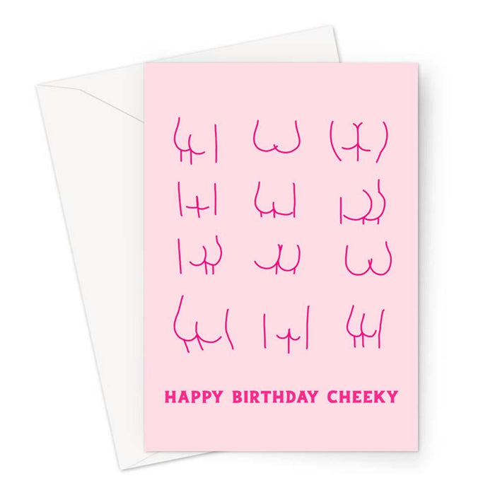 Happy Birthday Cheeky Illustrated Greeting Card | Bum Print Birthday Card, Different Shaped Bottoms Illustration Card, Abstract Nude, LGBTQ+