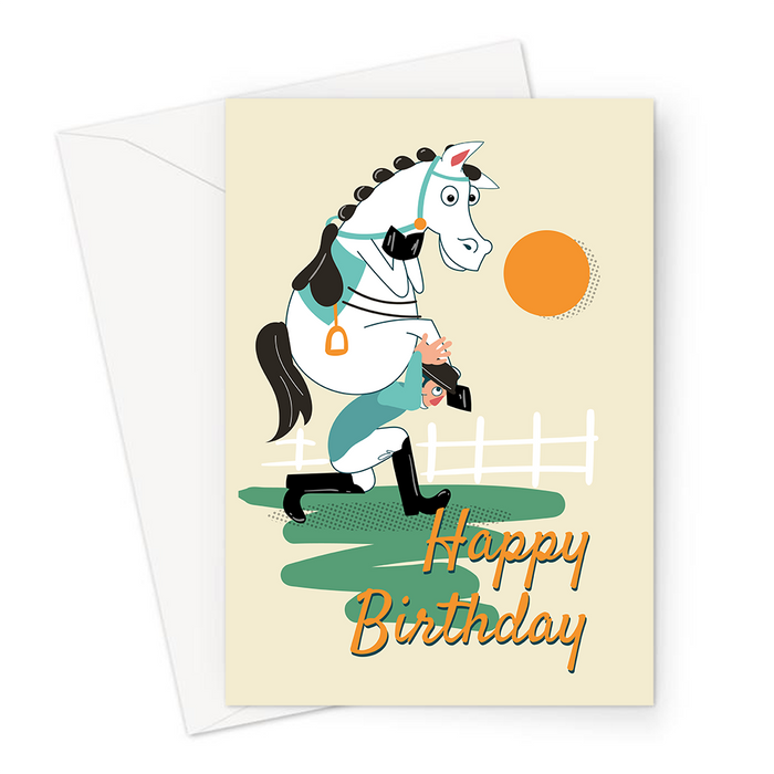 Happy Birthday Horseriding Greeting Card | Funny Happy Birthday Card For Horserider, Horse Riding On Jockey, Bridle, Stirrups, Showjumping, Equestrian