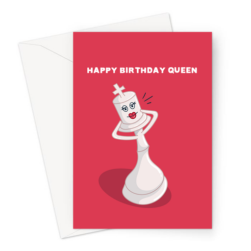 Happy Birthday Queen Greeting Card | Funny, Chess Pun Birthday Card, Flirty Queen Chess Piece With Pouty Lips, For Chess Player, Her, Gay Man, LGBTQ+