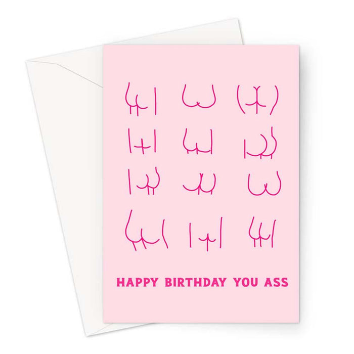 Happy Birthday You Ass Illustrated Greeting Card | Bum Print Birthday Card, Different Shaped Bottoms Illustration Card, Abstract Nude, LGBTQ+