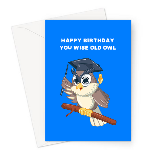 Happy Birthday You Wise Old Owl Greeting Card | Funny Owl Birthday Card, Owl In Mortarboard, Clever Looking Owl, Graduate Cap, Academic Cap