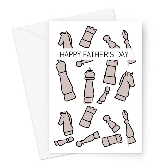 Happy Father's Day Chess Print Greeting Card | Chess Father's Day Card For Chess Playing Dad, Chess Master, Queen, King, Knight, Rook, Bishop, Pawn