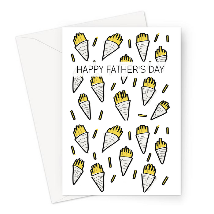 Happy Father's Day Fish And Chips In Newspaper Print Greeting Card | Chips Wrapped Up In Newspaper Illustration Father's Day Card For Dad, Chippy